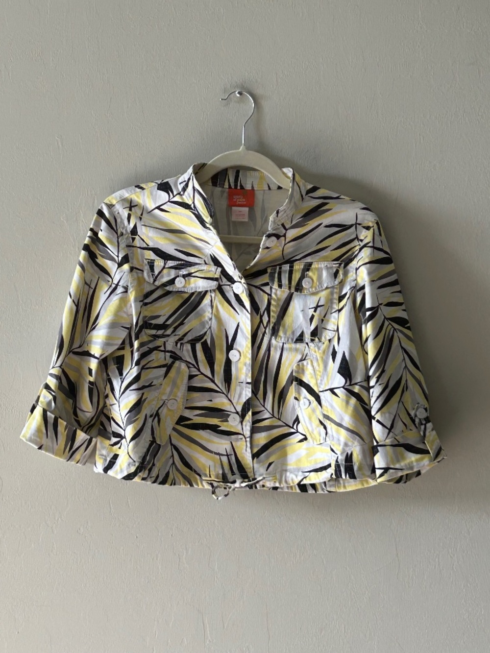 Hearts of Palm Cropped Tropical Palm Leaf Utility Jacket Sz 4 Resortwear Coastal